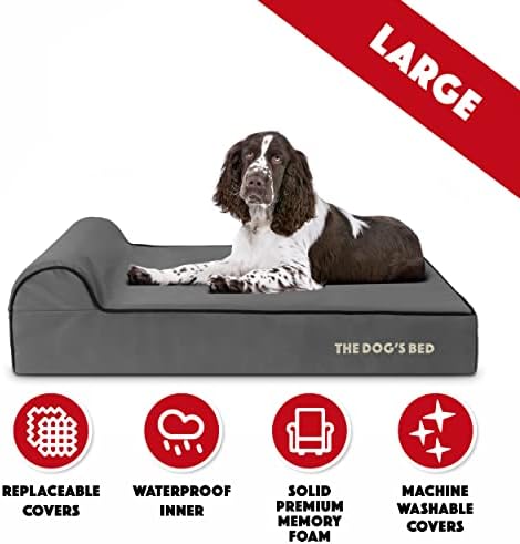 Ortopedski krevet za naslovnice psa, krevet za glavu, veliki sivi/crni 40x25, Memorijska pjena, ublažavanje bolova: artritis, displazija
