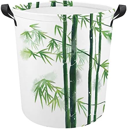 Foduoduo košarica za pranje rublja Zelena bambusova stabljika i listovi rublja s ručkama s ručkama preklopljive kovčete prljave odjeće