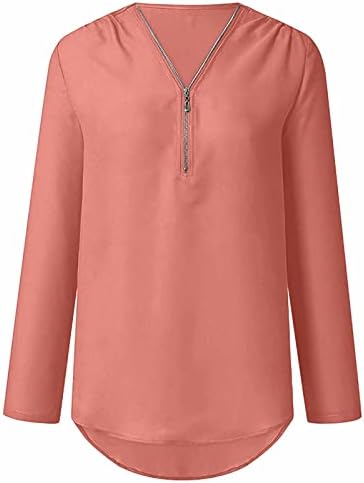 Gornja košulja za žene ljetna jesenska moda moda dugi rukavi šifon v vrat zip up casual labav fit opušteni fit 1a