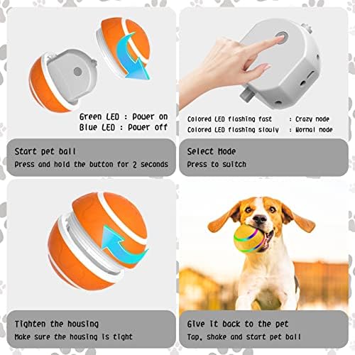 Bigtuto Interaktivne igračke za pse, aktivna lopta za kotrljanje za zatvorene pse/mačke s aktiviranim pokretima/USB punjivi, pomičući