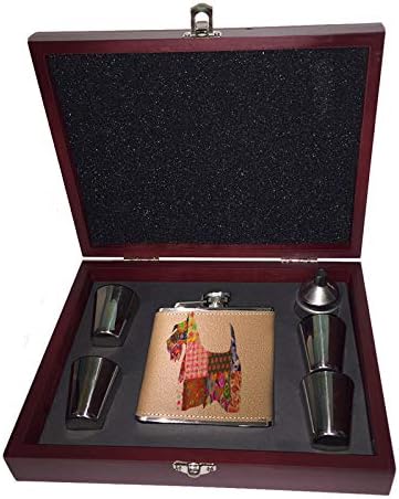 Slučajevi škotskog terijera, 6 oz. Poklon set u drvenoj kutiji s tikvicom za alkohol, uklj. Čaše i lijevak