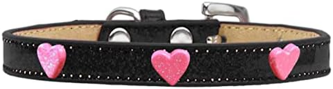 Mirage Pet Products 633-13 BK12 ružičasti sjajni srce Widget Dog Collar Crni sladoled, veličina 12
