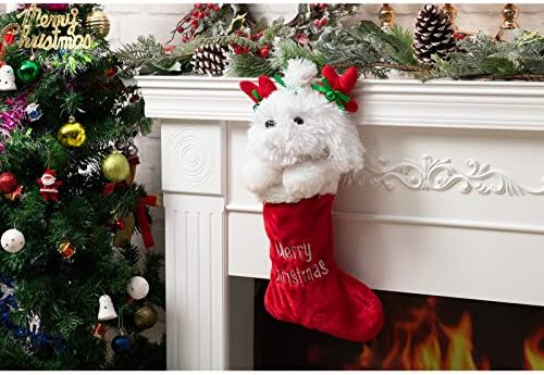 Hollyhome božićne čarape animirane štene plišane čarape s glazbom i lepršavim ušima viseći božićni ukras Dječje čarape darove ukras