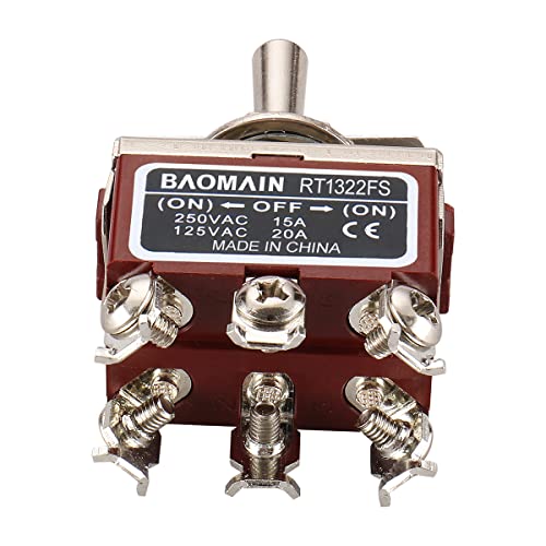 Baomain prekidač DPDT Momentalno uključivanje/isključenje/na 3 položaja AC 15A/250V 20A/125V 6 vijčani terminali RT1322FS Pack od 2