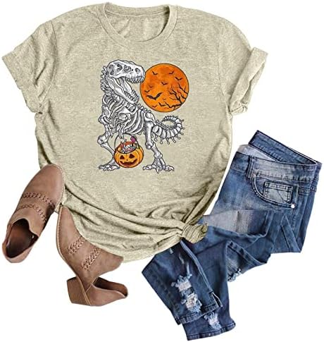 Ženske jesenske bundeve majice smiješne kratke rukave Halloween Dinosaur Graphic Tees Tops TEE majice za žene
