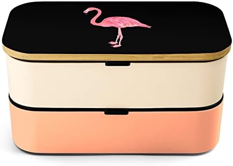 Pink Flamingo Bird Double sloj Bento kutija za ručak s priborom Set Set Stackable Spremnik za ručak uključuje 2 spremnika