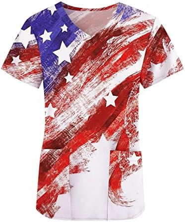 4. srpnja piling vrhovi žene Patriotske košulje 2023 američki neovisnost Scrub majica za odmor s džepovima