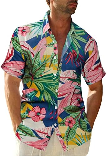 ZDFER muške havajske košulje cvjetni tiskani gumb dolje košulje kratke rukave redovne fit ljetne plaže košulje za raširenje ovratnika