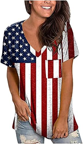 Majice američke zastave Žene kratke rukave v vrat majice labave casual tinejske gornje zvijezde stripe usa bluze casual grafički vrhovi
