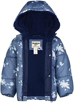 Oshkosh B'gosh Zimski kaput s kapuljačom za djevojčice, Chambray Blue sa elegantnim cvjetnim dizajnom
