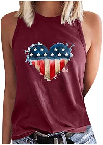 4. srpnja tenk vrhunske žene američke zastave srce grafičke majice usa zvijezde prugaste košulje bez rukava neovisnost Day prsluk vrhovi