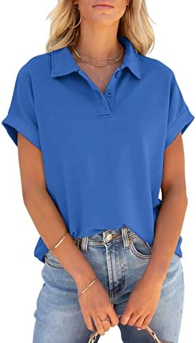 Pgands ženske polo majice s kratkim rukavima Ljetni ovratnik gumb Donji gornji ležerni v vrat labavi fit majica