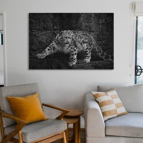Snježni leopard slika plakat crno-bijele divlje životinje zidne umjetničke platno slikanje plakate i otisci zidne umjetničke slike