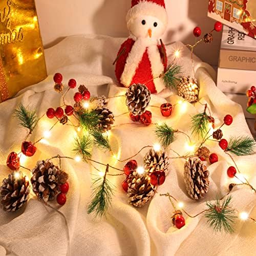 Božićni ukrasi Božićni vijenac sa svjetlima, 10 ft 30 LED borovi konus crveni vijenac Stranica, vijenac za kamin mantel ukras božićno