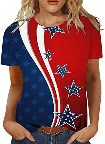 Prugaste obične ručke bluze za žene kratke rukave crevecneck colorblock patriotski zvjezdani tisak vrhovi majice djevojke yt