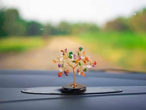 Sedam čakra bonsai stablo za figurice na nadzornoj ploči automobila, pribor napravljen od kristala dragulja sa zlatnom žicom za iscjeljivanje