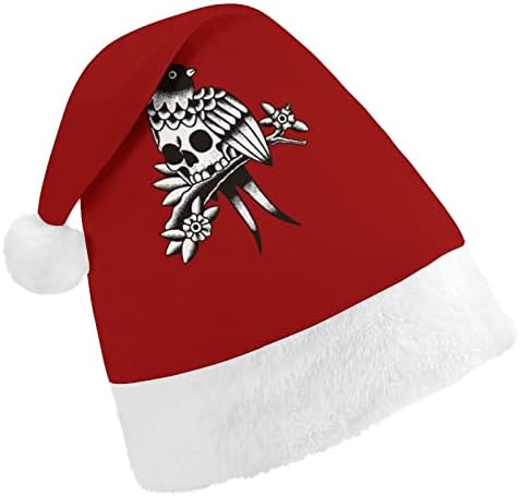 Božićni šešir s ptičjom lubanjom i cvijetom mekani plišani šešir Djeda Mraza smiješni šešir za božićnu novogodišnju blagdansku zabavu