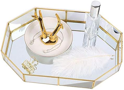 Ogledalo zlatna ladica, veliki parfem staklene ladice metalna šminka ukrasna ladica pravokutnik ogledalo Organizator nakita za ispraznost,