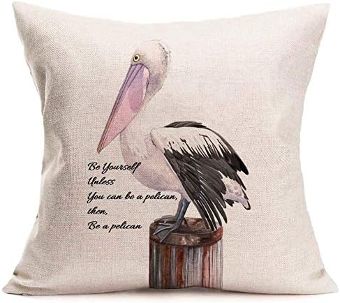 ASMINIFOR Inspirativne riječi s morskom pelikanom ptičjim postoljem na drva za bacanje jastuka jastuka pokriva pamučno laneno kućište