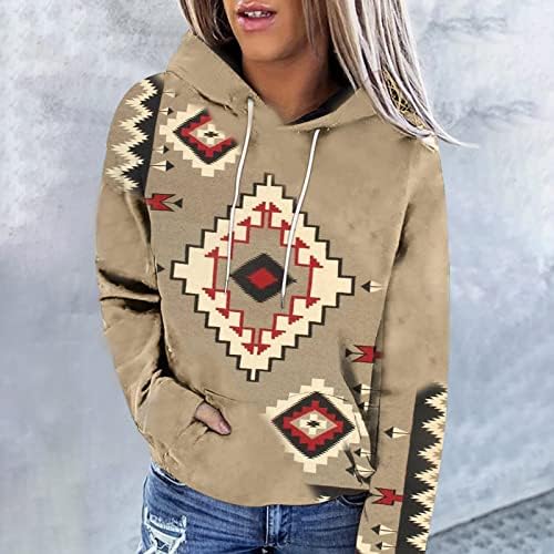 Žene 2023 modni modni kapuljača s kapuljačom kapuljača puloverske dukseve ležerne zapadne aztec majice dugih rukava