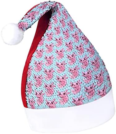 Ružičasti aksolotl smiješni Božićni šešir sa šljokicama Djed Mraz Šeširi za muškarce žene Božićni blagdanski ukrasi za zabave