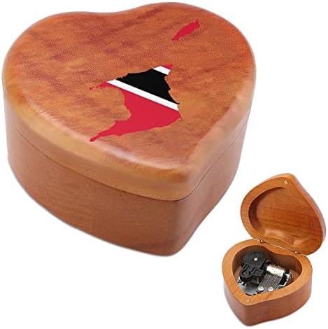Karta zastava Trinidada i Tobago drvene glazbene kutije Windup Srce u obliku tiskanih glazbenih kutija za rođendan za Valentinovo obljetnicu