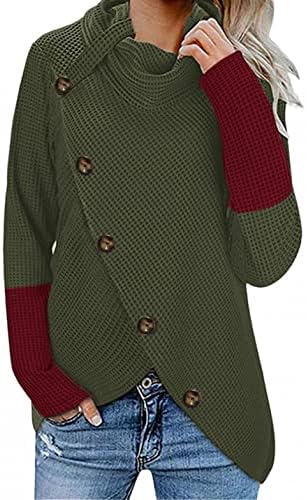 SHAKUMY džemperi za žene, ženski gumb kaputa za vrat dugi rukavi asimetrični omotani pulover džemper vrhovi vrhovi pad dukserice
