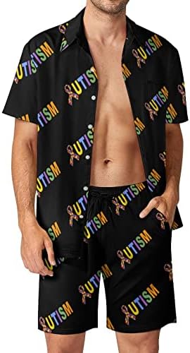 WeedKeycat Autism Muška odjeća za plažu 2 komada Havajska gumba dolje košulja s kratkim rukavima i kratkim hlačama setovi prtljažnika