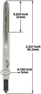 Metrički stroj Tap Tap M5 x 0,8 mm nagib nagiba 3 flaute, čelični navoj brzih brzina oblikovanja šiljastog slavine, bez približnog