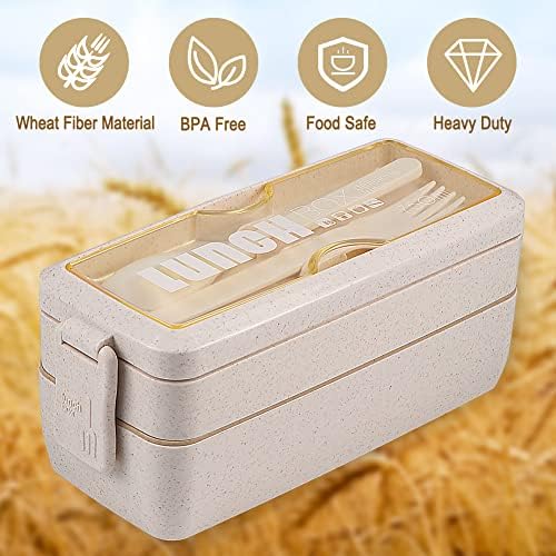 NatraProw Bento Box Box Odrasli kutija za ručak s vrećicom, 2 sloja za ručak za ručak s ugrađenim spremnicima, BPA Free, pšenična slama,