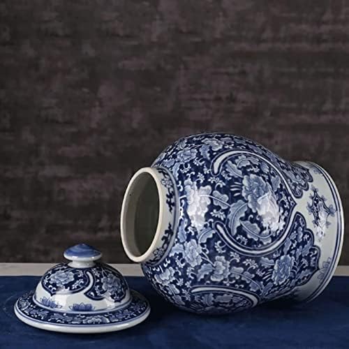 Cnpraz Kineska tradicionalna antička keramička staklenka đumbira s poklopcem, orijentalni ukrasni bijeli uzorak porculanski hramski
