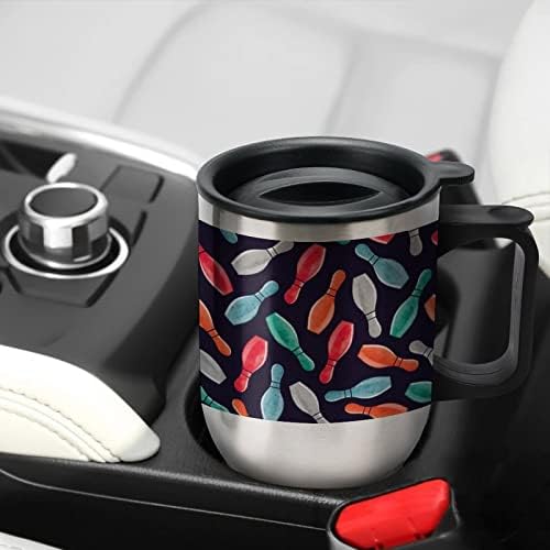 Šarene igle za kuglanje akvarela putuju nehrđajući čelični vodna šalica s ručicom i poklopcem za vakuum za automobil izolirana šalica