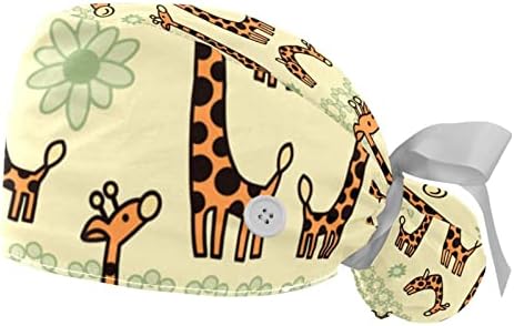 2-dijelna radna kapa s gumbom na gumbu sa slatkim crtanim uzorkom žirafe podesivi šeširi s vrećicama s konjskim repom za žene